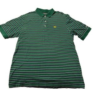 MASTERS COLLECTION Button Front Collar Blue/Green Striped Shirt Mens Size M